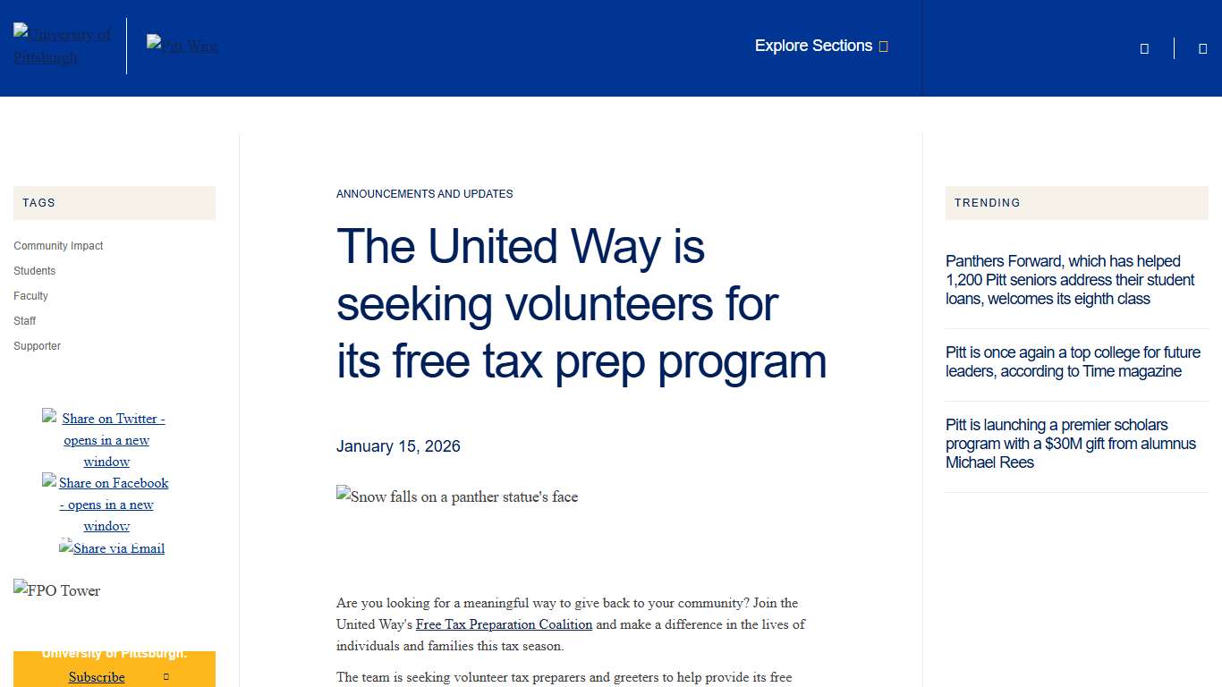 The United Way is seeking volunteers for its free tax prep program University of Pittsburgh
